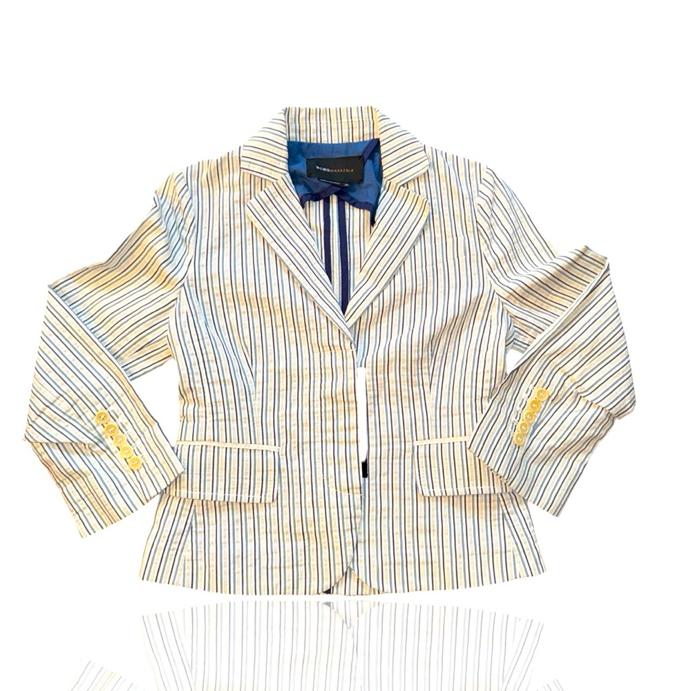 BCBGMaxAzria White and Navy Striped Blazer